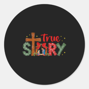 Sticker Rond Croix de Jésus Noël Religieux Chrétien Xmas Vrai