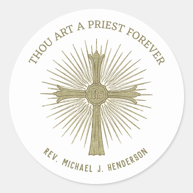 Sticker Rond Croix de l'ordre de l'anniversaire du prêtre catho (Devant)