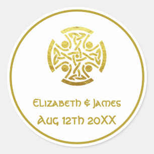 Sticker Rond Croix de nœud celtique de mariage en faux or