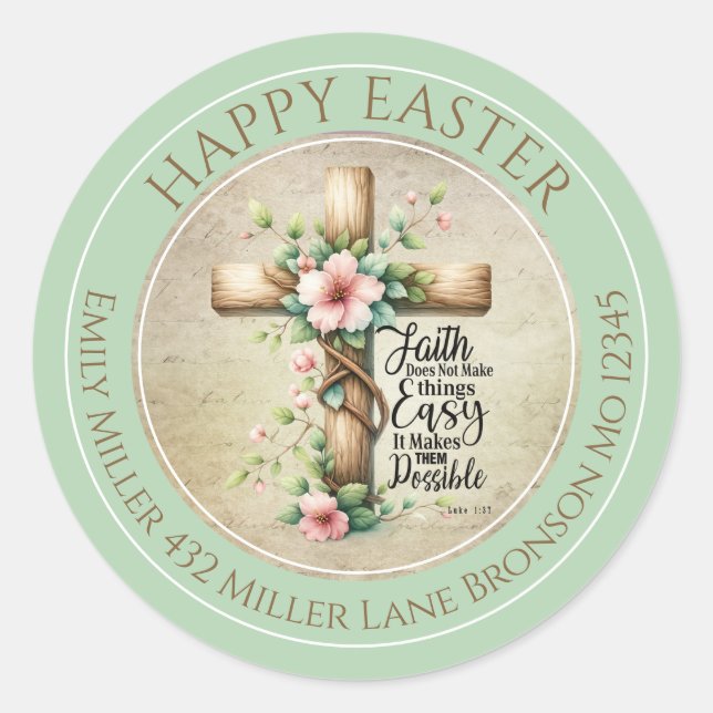 Sticker Rond Croix de Pâques florale personnalisable (Devant)