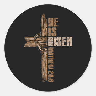 Sticker Rond Croix de Pâques Il Est Ressuscité Jésus chrétien J