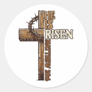 Sticker Rond Croix de Pâques Il Est Ressuscité Jésus Christian 