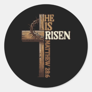 Sticker Rond Croix de Pâques Il Est Ressuscité Jésus Christian