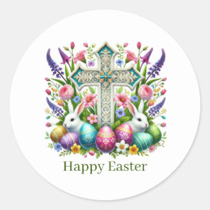 Sticker Rond Croix de Pâques joyeuse mignonne