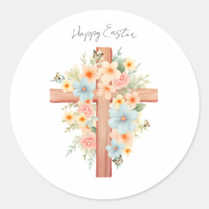 Sticker Rond Croix de Pâques personnalisée à l'aquarelle
