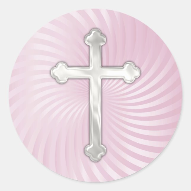 Sticker Rond Croix de perle rose Twirl en argent (Devant)