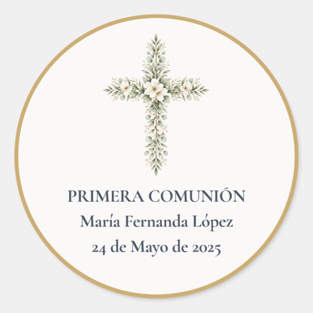 Sticker Rond Croix de Première Communion (Devant)
