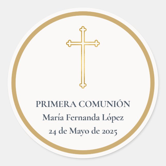 Sticker Rond Croix d'Or de Première Communion (Devant)