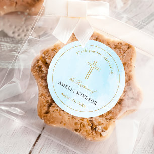 Sticker Rond Croix d'or simple élégant Baptême Christening