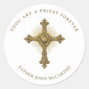 Sticker Rond Croix d'ordination sacerdotale IHS Écriture