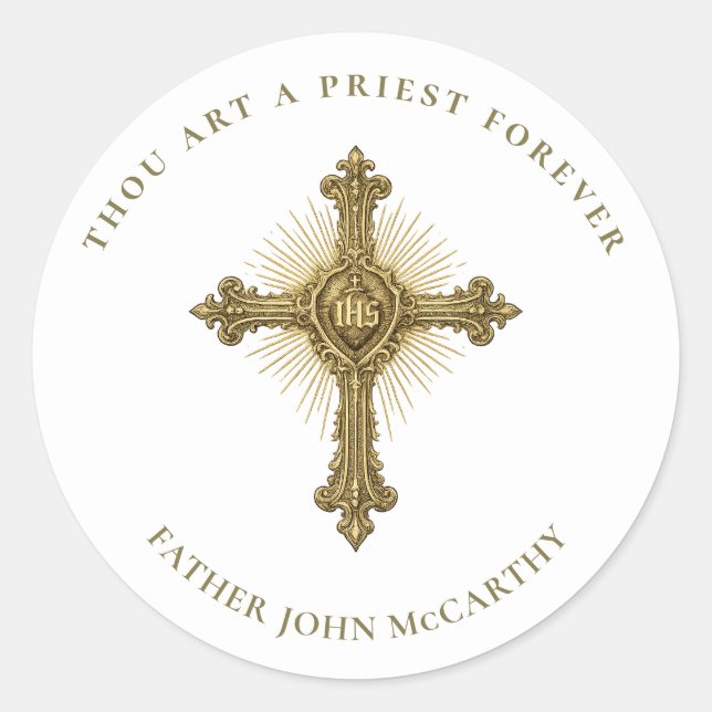 Sticker Rond Croix d'ordination sacerdotale IHS Écriture (Devant)