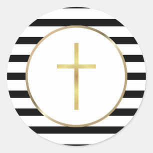 Sticker Rond Croix dorée avec rayure noire et blanche
