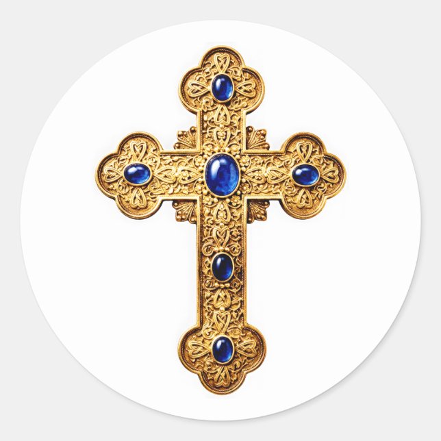 Sticker Rond Croix dorée sur des pierres bleues de n'importe qu (Devant)