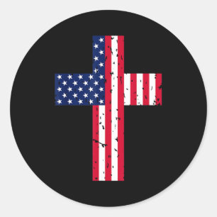 Sticker Rond Croix Drapeau États-Unis Chrétien Religieux États-
