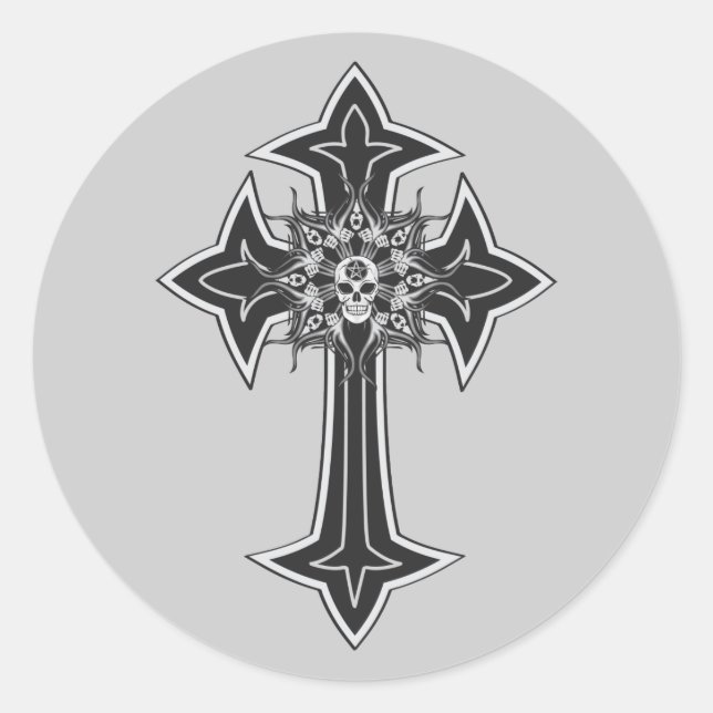 Sticker Rond Croix du crâne Goth (Devant)