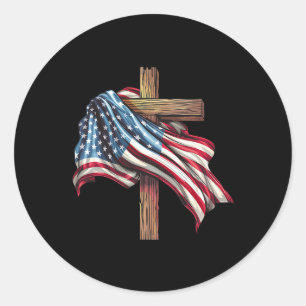 Sticker Rond Croix Du Drapeau Américain Pour Chrétiens Américai