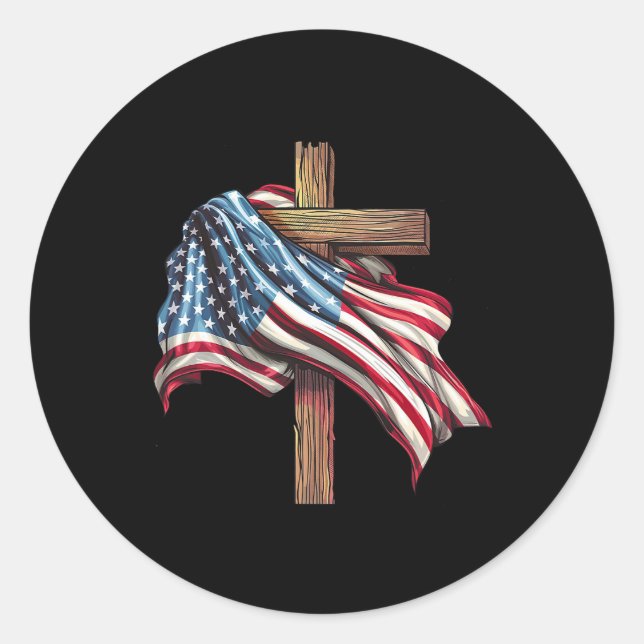 Sticker Rond Croix Du Drapeau Pour Les Chrétiens Américains Pat (Devant)