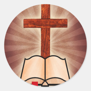 Sticker Rond Croix Et Bible