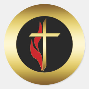 STICKER ROND CROIX ET FLAMME