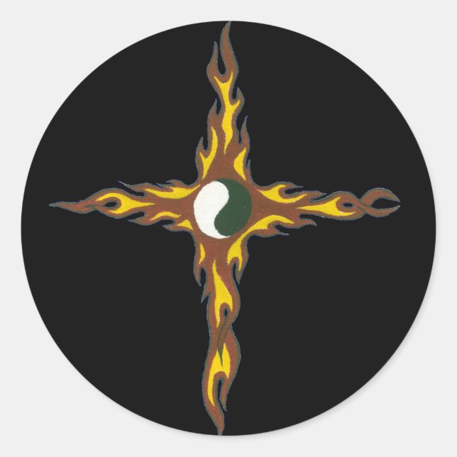 Sticker Rond Croix-feu de Yin Yang (Devant)