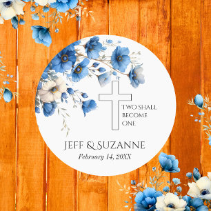 Sticker Rond Croix Florale Bleue Deux deviennent un Mariage