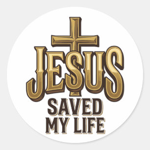 Sticker Rond Croix Jésus M'a Sauvé La Vie Vintage