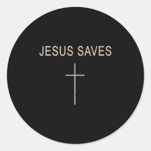 Sticker Rond Croix Jésus Sauve Minimaliste Foi Chrétienne Relig