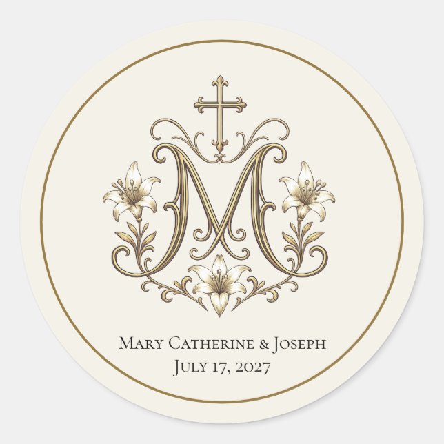 Sticker Rond Croix Monogramme de Marie en Or (Devant)