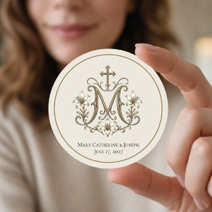 Sticker Rond Croix Monogramme de Marie en Or