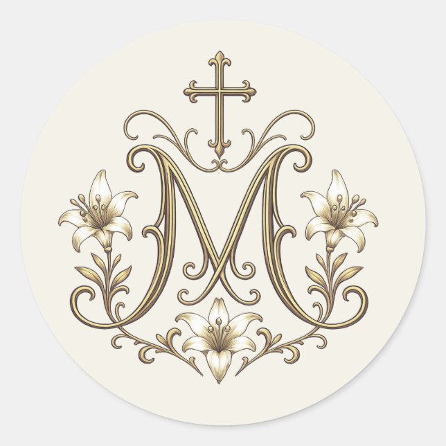 Sticker Rond Croix Monogramme Mariale en Or (Devant)