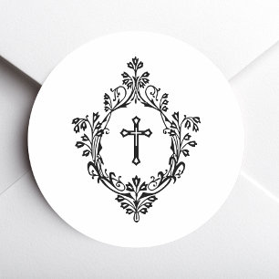 Sticker Rond Croix noire et blanche dans le blason vintage reli