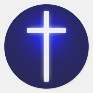 Sticker Rond Croix religieuse blanche   Christian Navy Bleu