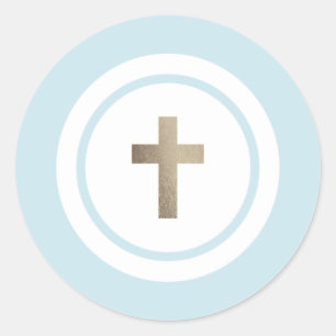 Sticker Rond Croix religieuse en or simple 