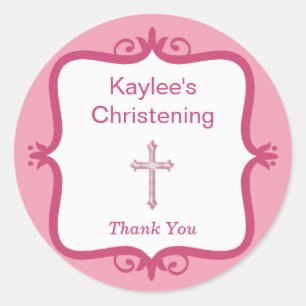 Sticker rond croix rose