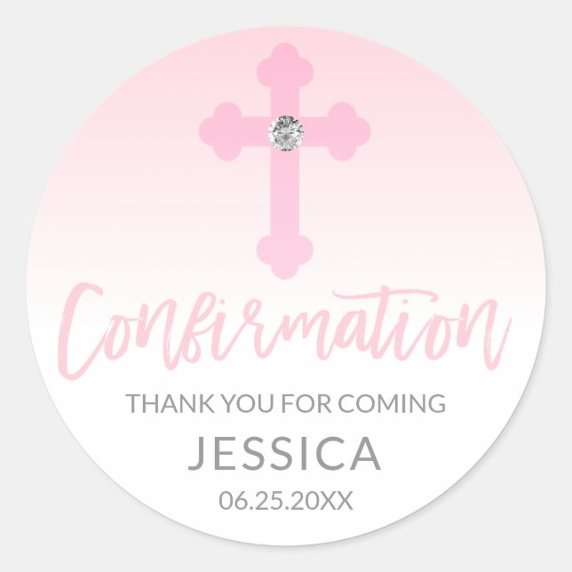 Sticker Rond Croix rose blanche CONFIRMATION Fille Merci (Devant)