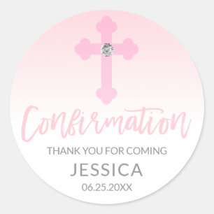 Sticker Rond Croix rose blanche CONFIRMATION Fille Merci