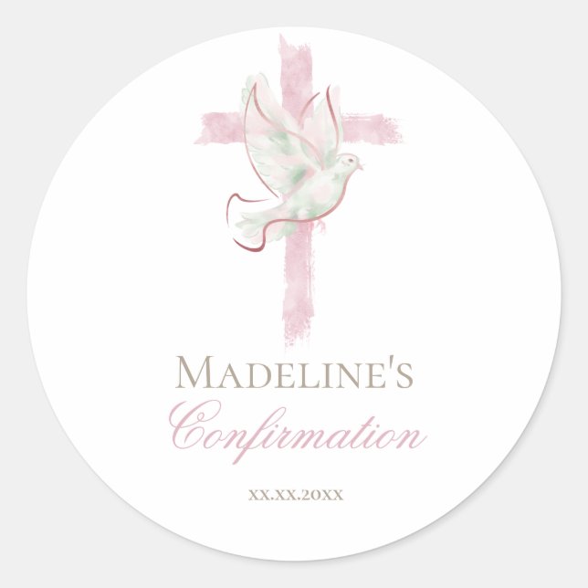 Sticker Rond Croix rose de confirmation (Devant)