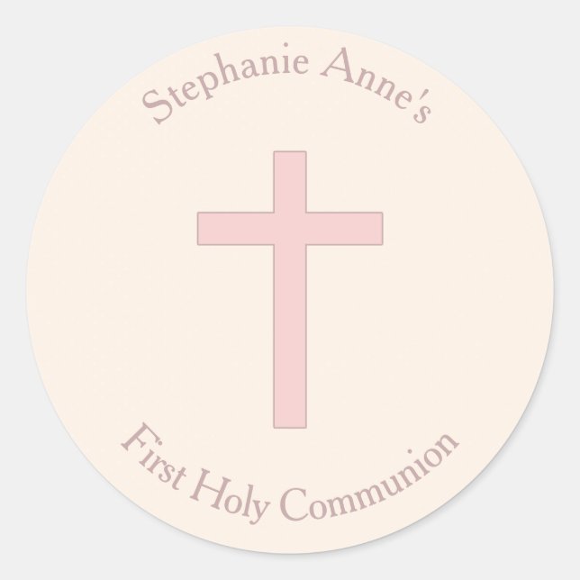 Sticker Rond Croix rose pastel communion (Devant)