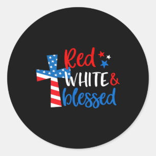 Sticker Rond Croix Rouge Blanc & Béni 4 juillet Hommes Femm
