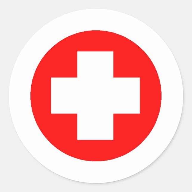Sticker Rond Croix Rouge Produits & Designs ! (Devant)