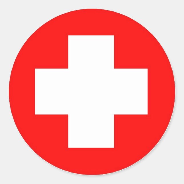 Sticker Rond Croix Rouge Produits & Designs ! (Devant)