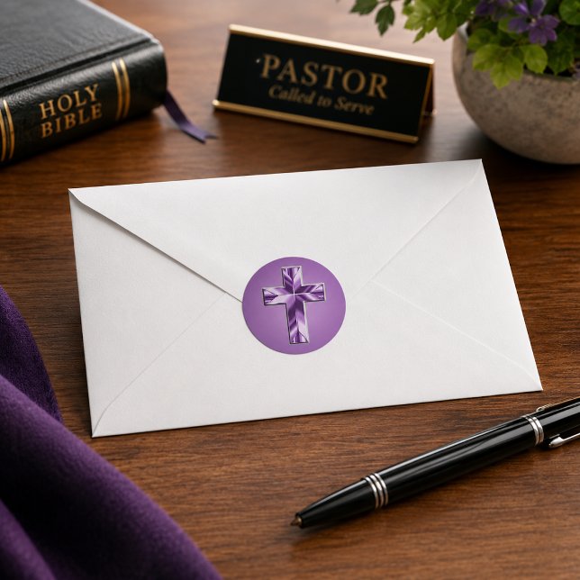 Sticker Rond Croix violette métallique (The foil design is simulated, no metal is used in this product.)