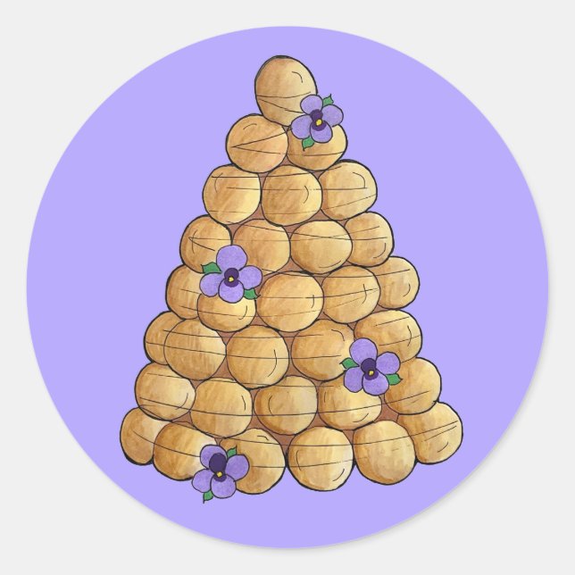 Sticker Rond Croquembouche Choux Bun Cream Puffs Mariage Gâteau (Devant)