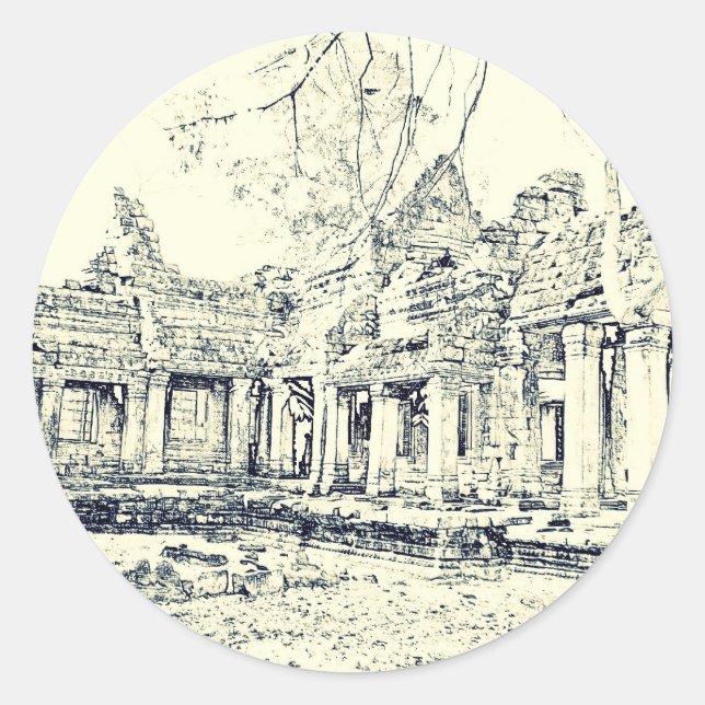 Sticker Rond Croquis Angkor Vat (Devant)