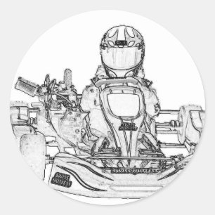 Sticker Rond Croquis au crayon Kart Racing