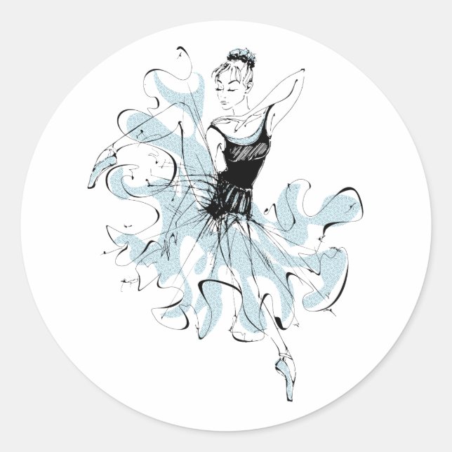 Sticker Rond Croquis Ballerina en bleu (Devant)
