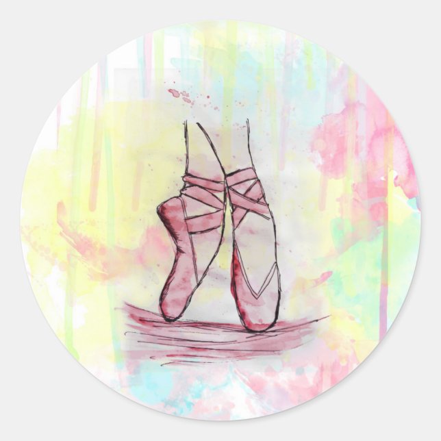 Sticker Rond Croquis de chaussures en ballet mignonne Aquarelle (Devant)