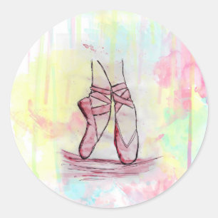 Sticker Rond Croquis de chaussures en ballet mignonne Aquarelle