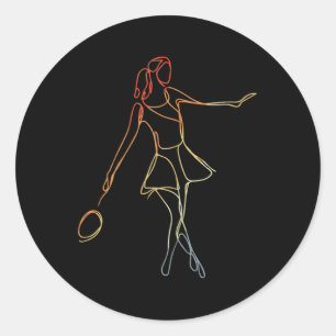 Sticker Rond Croquis de joueuse de badminton Jeu de navette pou