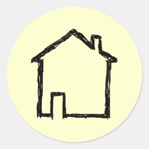 Sticker Rond Croquis de maison. Noir et Crème.